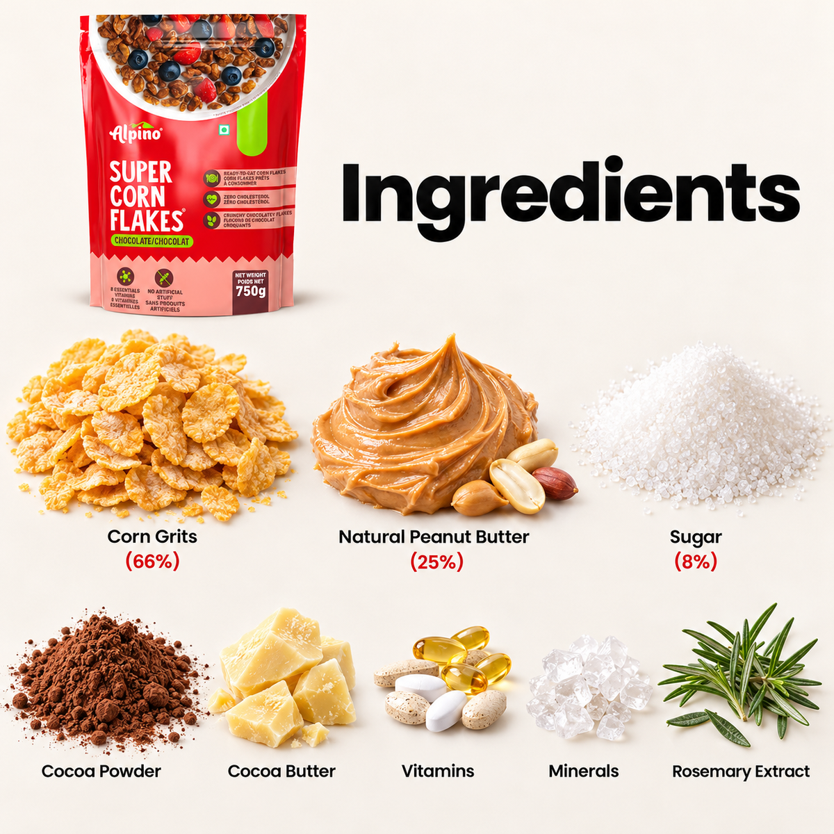 Chocolate Peanut Butter Corn Flakes, 750 g | Alpino