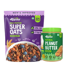 Pre-Workout High Protein & Fiber Diet Super Combo - High Protein Super Oats Chocolate  400g, Natural Peanut Butter Crunch 1 Kg-1
