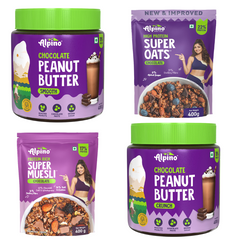 Chocolate Lovers’ Delight + Chocolate Peanut Butter Smooth 400 gm + Chocolate Peanut Butter Crunch 400 gm + Peanut Butter Super Oats Chocolate 400 G +Super Chocolate Muesli Nuts 400g-1