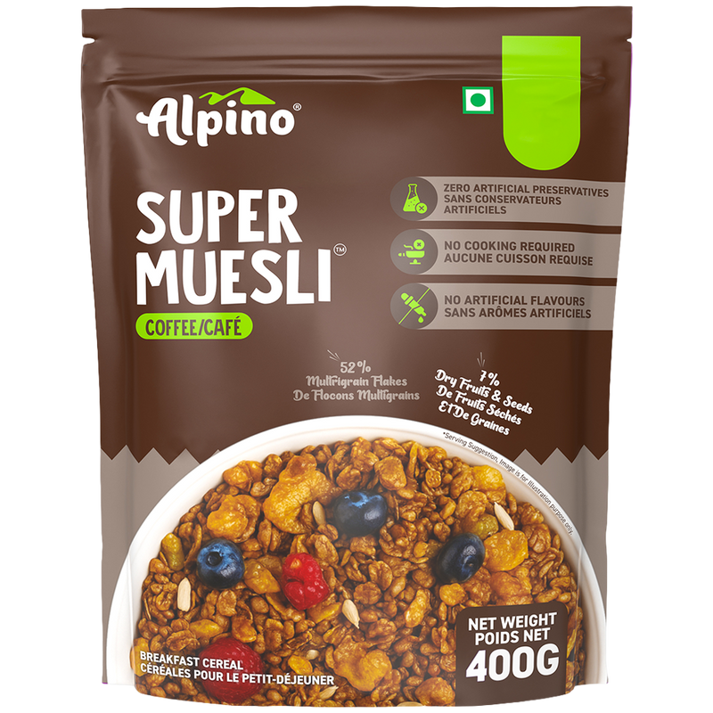 Alpino Super Muesli Coffee 400 g pouch, front of pack