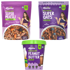 Chocolate High Protein Combo: Chocolate Peanut Butter Smooth/Crunch 1 KG | Chocolate Muesli 400g & Chocolate Super Oats 400g-1