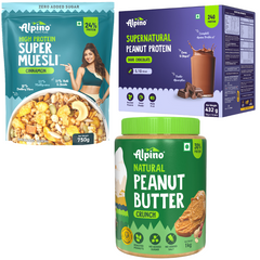 Protein Power Combo - Natural Peanut Butter Crunch 1 KG + Supernatural Peanut Protein Powder Dark Chocolate 432G + High Protein Super Muesli Cinnamon 750g-1